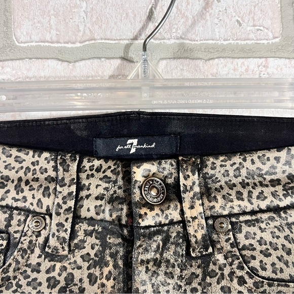 7 For All Mankind High Waist Ankle Skinny Coated Metallic Leopard Print Jeans 24 - Picture 9 of 11